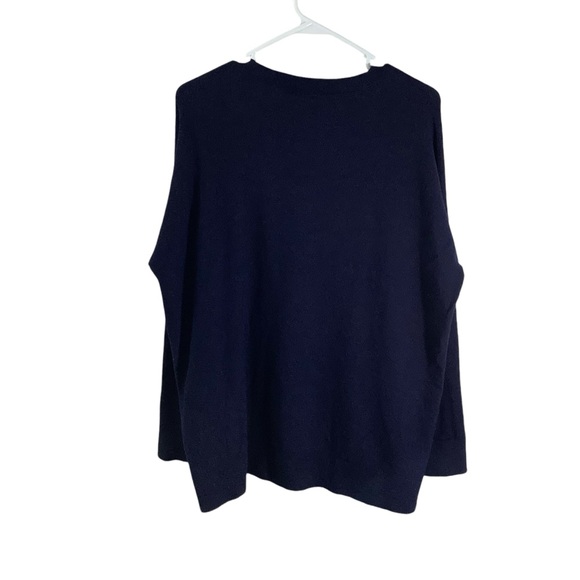 Eileen Fisher Wool Blend Oversized Knit Crew Sweater Navy - Picture 2 of 5